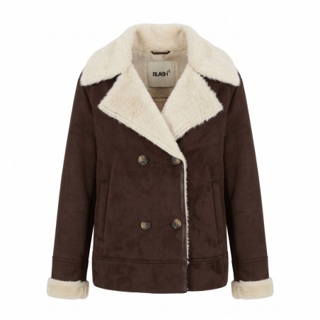BLASH BS2740015 Capospalla  Donna di Camoscio e Pelliccia DoppioPetto Cioccolato
