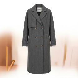 BLASH BS2740605 Capospalla Donna Lungo in Tessuto Spigato Grigio