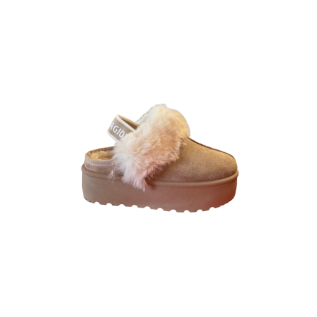 Laura Biagiotti 9868 Sabot Con Plateau E Cinturino Donna Eco Pelliccia Beige