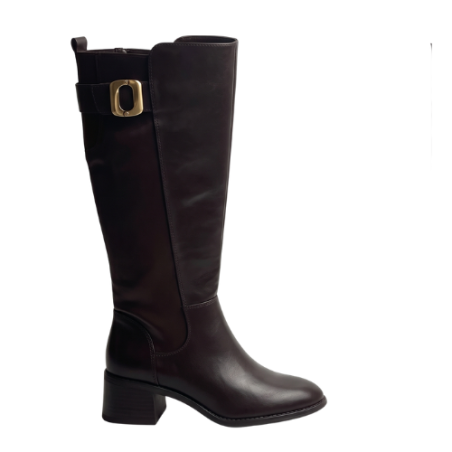 Gold & Gold FS12 Scarpe Donna Stivale con Zip Laterale Tacco Basso Brown