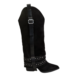 Gold & Gold FH12 Scarpe Donna Stivale Camperos con Borchie Tacco Basso Nero