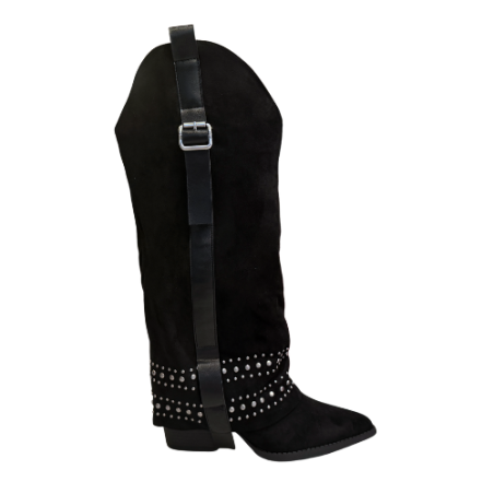 Gold & Gold FH12 Scarpe Donna Stivale Camperos con Borchie Tacco Basso Nero