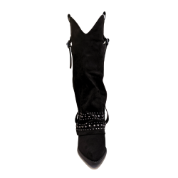 Gold & Gold FH12 Scarpe Donna Stivale Camperos con Borchie Tacco Basso Nero 2