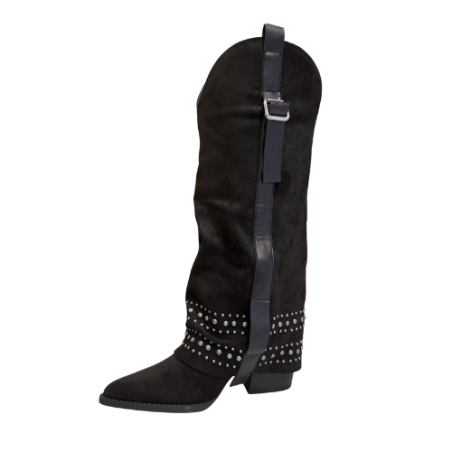 Gold & Gold FH12 Scarpe Donna Stivale Camperos con Borchie Tacco Basso Nero
