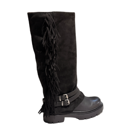 Gold & Gold FH06 Scarpe Donna Stivale con Frange Tacco Basso Nero