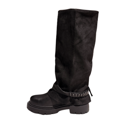 Gold & Gold FH06 Scarpe Donna Stivale con Frange Tacco Basso Nero
