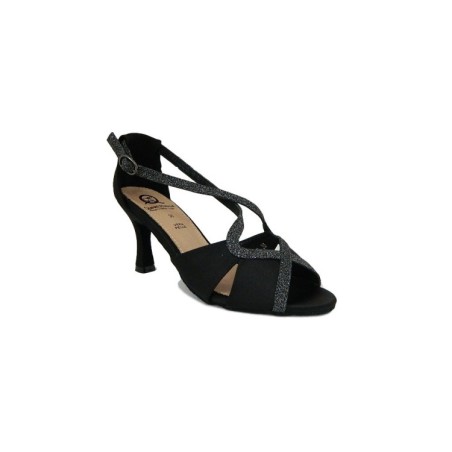 QUEEN HELENA ZM25119 Scarpe da Ballo Sandali in Raso con Glitter Tacco 7 cm Nero