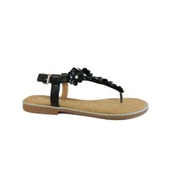 LA PIERCE Pearl Sandali Donna Flat Infradito Fiori Nero