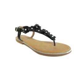 LA PIERCE Pearl Sandali Donna Flat Infradito Fiori Nero 2
