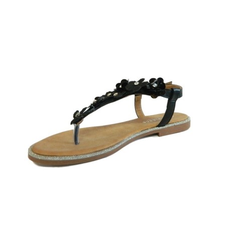LA PIERCE Pearl Sandali Donna Flat Infradito Fiori Nero
