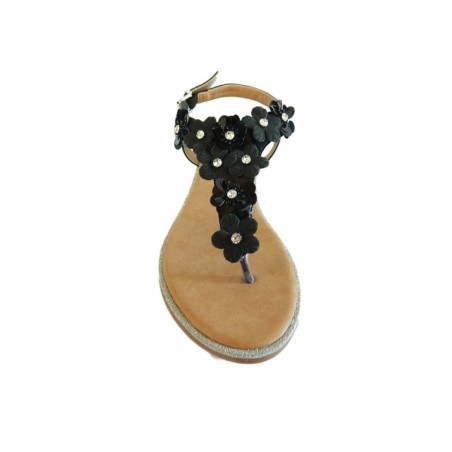 LA PIERCE Pearl Sandali Donna Flat Infradito Fiori Nero