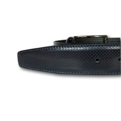 Made in Italy 035 Cintura Uomo 3,5 cm in Pelle Lucida Puntinata Blu 2