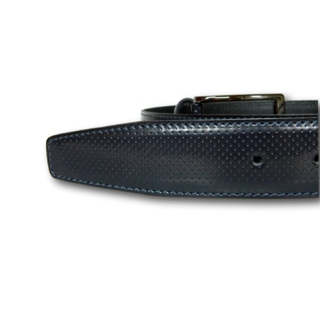 Made in Italy 035 Cintura Uomo 3,5 cm in Pelle Lucida Puntinata Blu