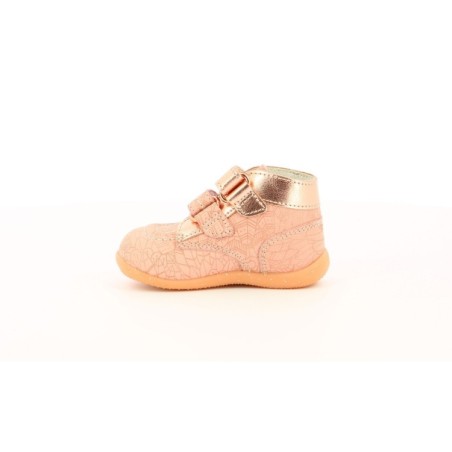 Kickers Bonkro-2 Scarpe Bambina Primi Passi in Vera Pelle Rose Ethnic