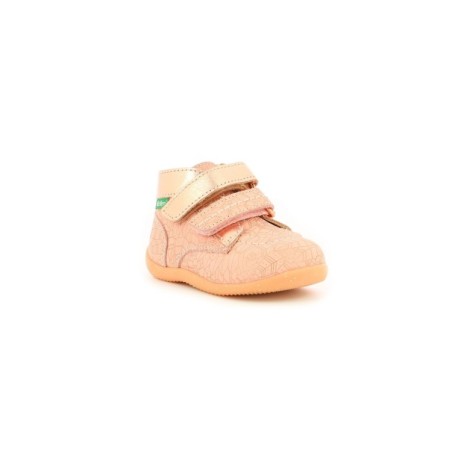 Kickers Bonkro-2 Scarpe Bambina Primi Passi in Vera Pelle Rose Ethnic