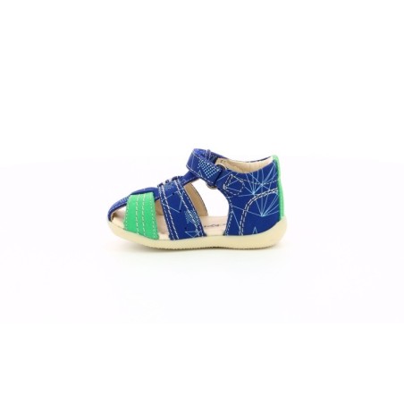 Kickers BIGBAZAR - 2 Sandali Bambino Primi Passi con Strappo in Vera Pelle Blu Verde