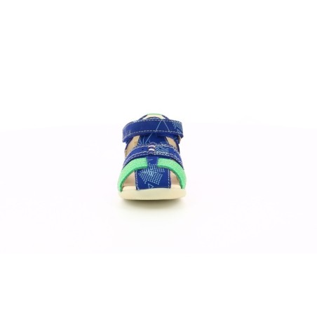 Kickers BIGBAZAR - 2 Sandali Bambino Primi Passi con Strappo in Vera Pelle Blu Verde