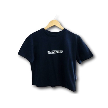 Napapijri NA4EYZ S-Box W Cropped T-Shirt Corta a Manica Corta Donna in Cotone Blu