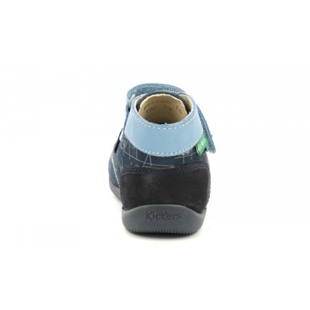 Kickers Bonkro-2 Scarpe Bambino Primi Passi in Vera Pelle Marine Bleu Graphic