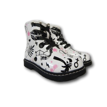 Love Details LOV9540 Stivaletti Bambina Anfibi Graffiti Bianco