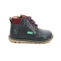 Kickers Nonobo Scarpe Bambino Stivaletti Stringati in Vera Pelle Blu