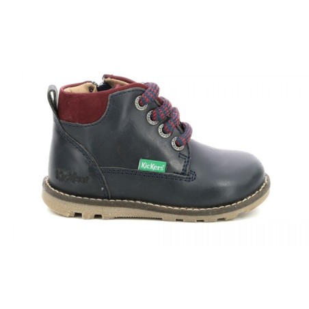 Kickers Nonobo Scarpe Bambino Stivaletti Stringati in Vera Pelle Blu