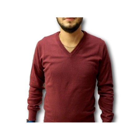 Ne Pas 11217 Made in Italy Pullover Uomo con Scollo a V Bordeaux