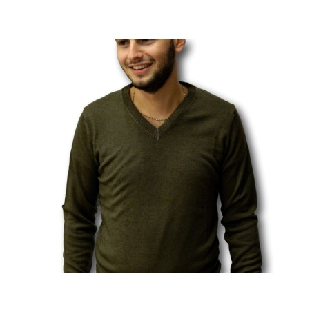 Ne Pas 11201F Pullover Uomo con Scollo a V Prodotto Italiano Verde Militare