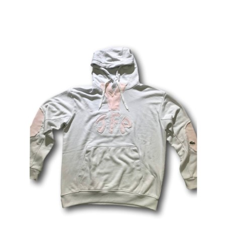Just For Poor ROSBERG C LACOSTE Felpa Unisex in Cotone con Cappuccio Bianco Rosa