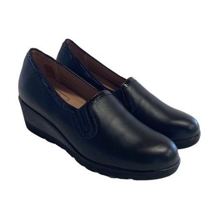 Confort C2I2367 Mocassino Donna In Vera Pelle Zeppa Media Nero 