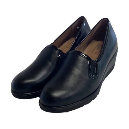 Confort C2I2367 Mocassino Donna In Vera Pelle Zeppa Media Nero 
