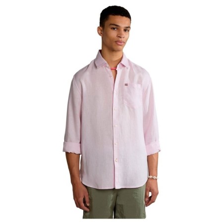 Napapijri NA4H1C G-Creton LS Camicia Uomo Manica Lunga In Lino Rosa 