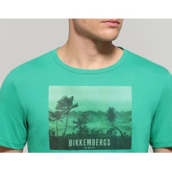 Bikkembergs TROPICAL LANDSCAPE T-Shirt Maniche Corte In Cotone Con Stampa Verde