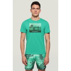 Bikkembergs TROPICAL LANDSCAPE T-Shirt Maniche Corte In Cotone Con Stampa Verde 2