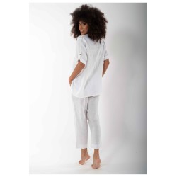 Iconique IC23-021 Sarah Top maniche 3/4 in Cotone e Lino Bianco 2