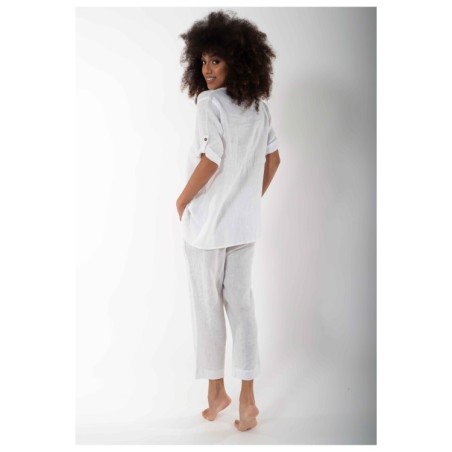 Iconique IC23-021 Sarah Top maniche 3/4 in Cotone e Lino Bianco