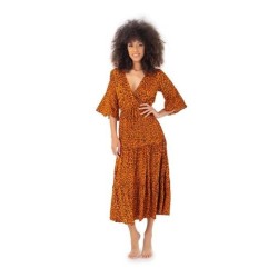 Iconique IC23-127 Maya Abito Lungo Manica Corta Con Elastico In Vita Arancione  