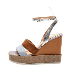 Apepazza LILIUM Sandali Donna In Vera Pelle Con Zeppa 12 Cm Azzurro Cuoio