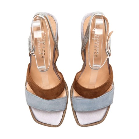 Apepazza LILIUM Sandali Donna In Vera Pelle Con Zeppa 12 Cm Azzurro Cuoio