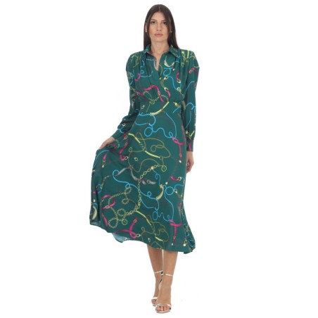 Gattinoni AB567X01 Abito Donna Midi Scollo Polo Verde Fuxia