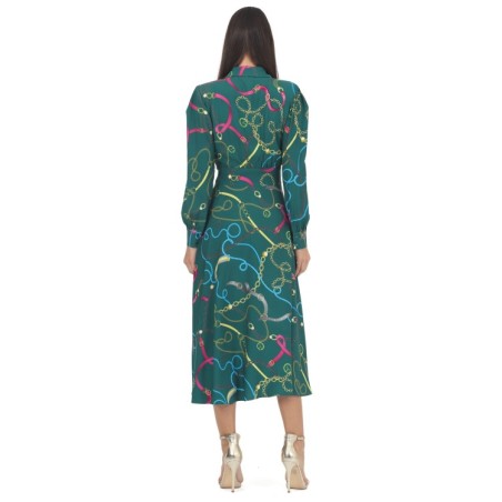 Gattinoni AB567X01 Abito Donna Midi Scollo Polo Verde Fuxia