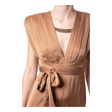 Gattinoni TU114A02U75GTNE24 Tuta Scollo A V Con pieghe E Mezzaluna Oro Rigida Marrone