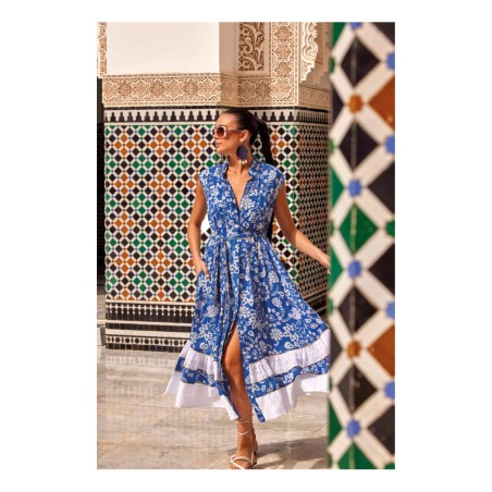 Iconique IC24 064 Iris Maxi Shirt Dress Indaco